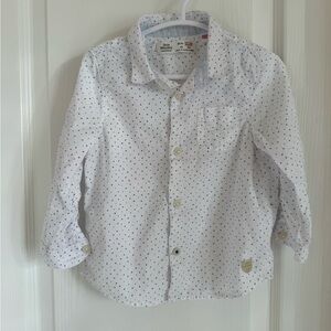 Zara White Button-Down Shirt with Navy Dot Print
